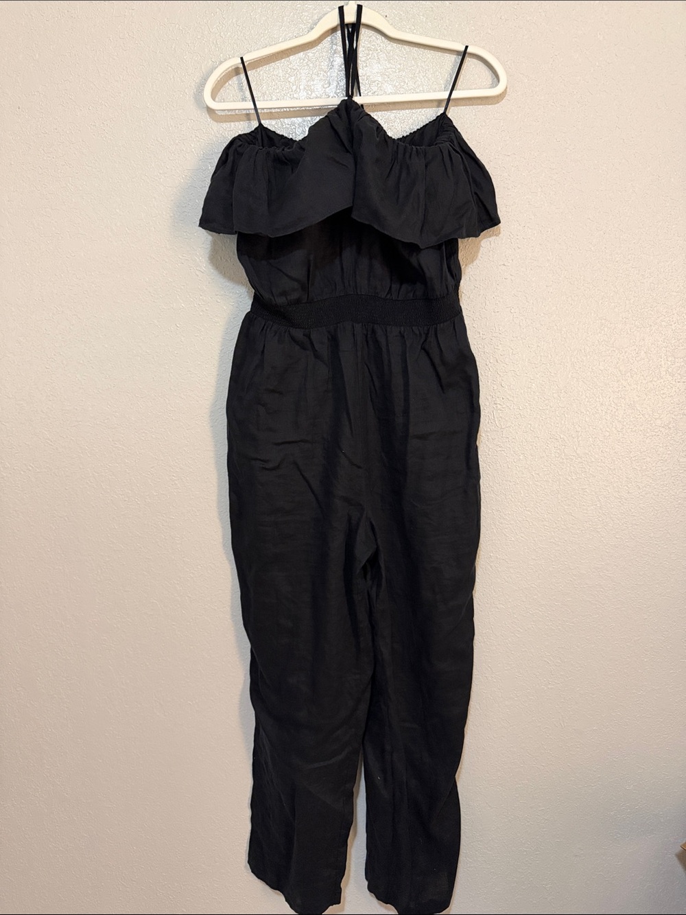 J. Crew Black Off-Shoulder Ruffle Jumpsuit